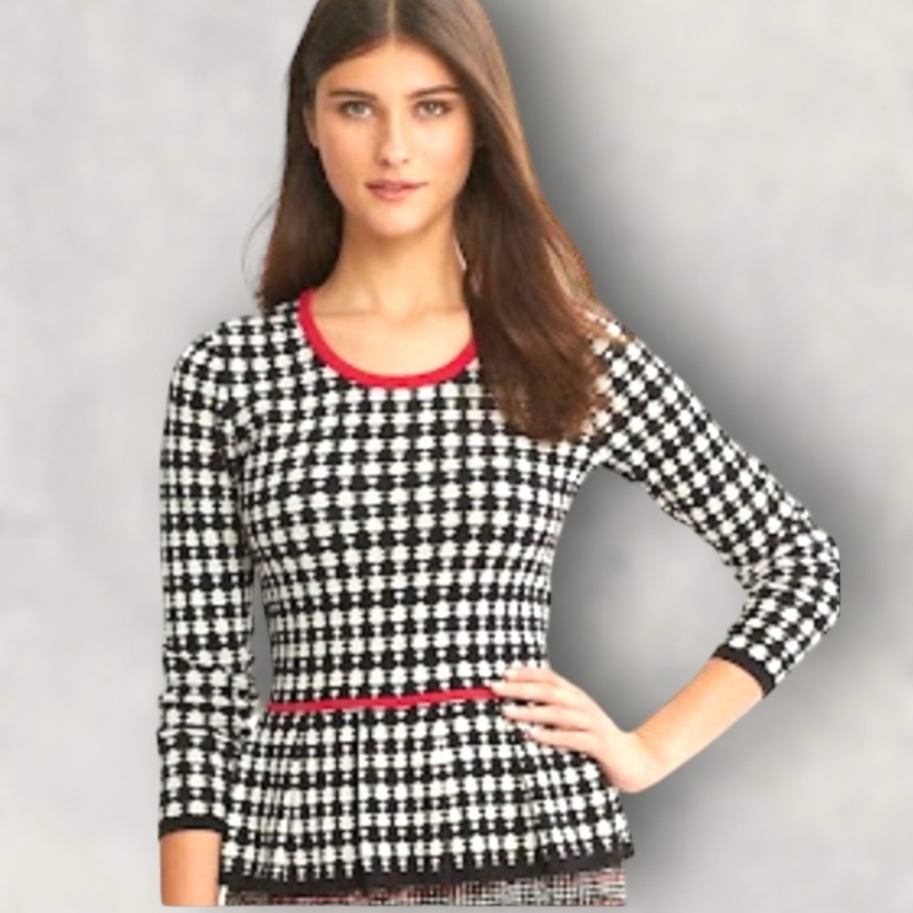 Banana Republic‎ Women's Houndstooth Peplum Cotton Sweater Size L